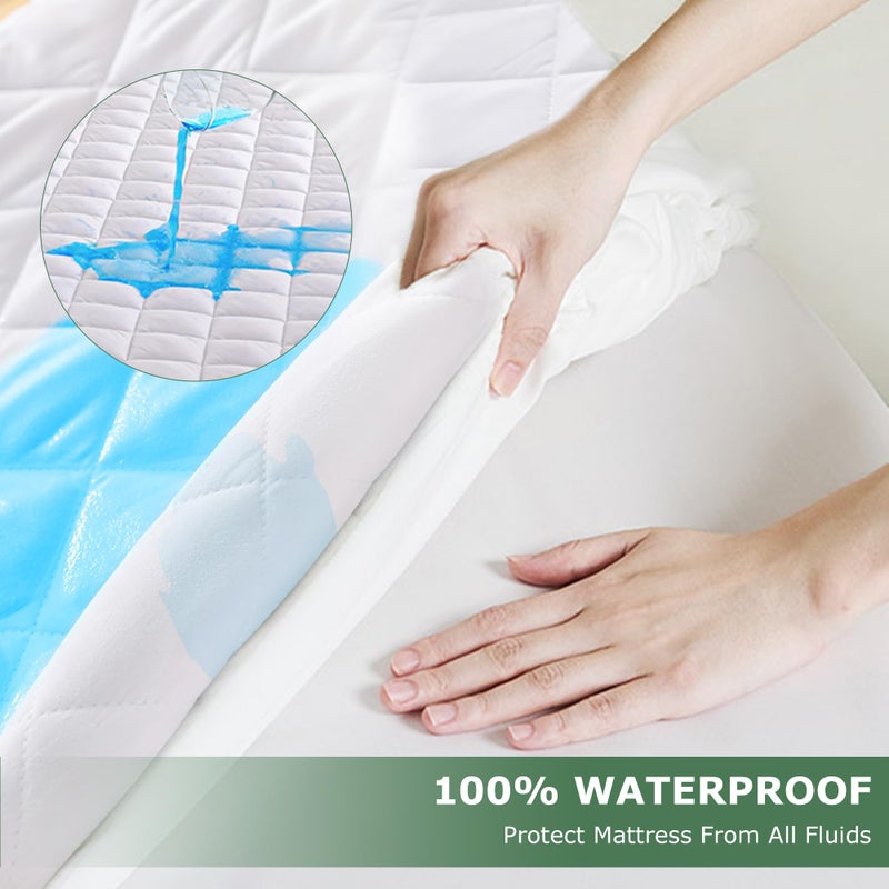 GRT 2 Pack Waterproof Crib Mattress Protector Rayon Made from Bamboo,Quilted Baby Mattress Pad Fitted Deep Pocket from 4" up to 9", Extra Breathable & Noiseless Toddler Mattress Cover 52"x28", White - Image 3